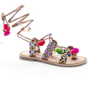 Chinese Laundry Posh leg tie Pom sandals flats